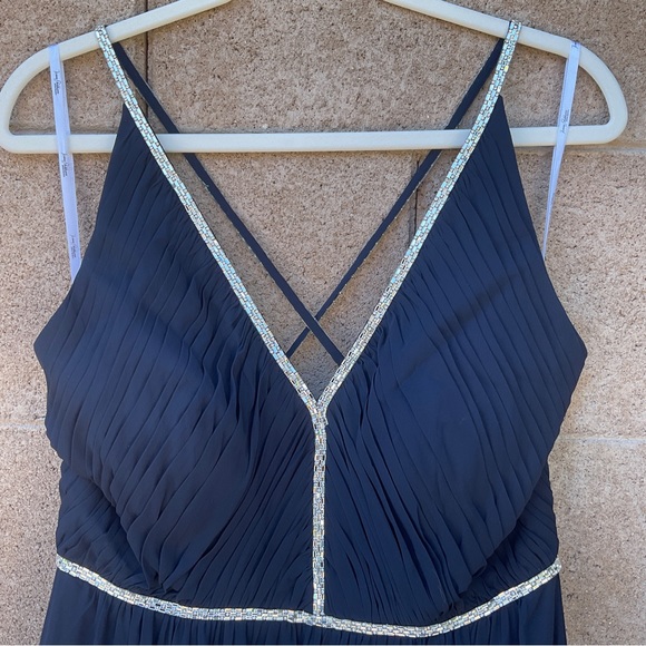 NWT Jenny Packham Chiffon Rhinestone Beaded Maxi Dress Gown Cocktail JP1009 Blue - Picture 4 of 12